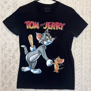 Tom and Jerry Cartoon T-Shirt Retro Vintage Hanna-Barbera Size S Black